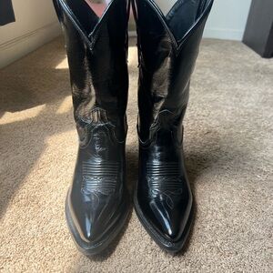 Tecovas Black Heeled Boots with Decorative Stitching
